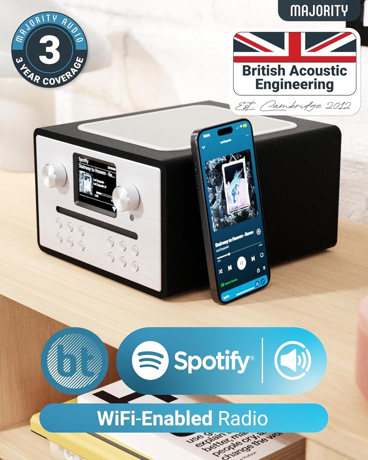 Internet Radio CD Player DAB+ FM Bluetooth Spotify Podcasts Dual Alarm