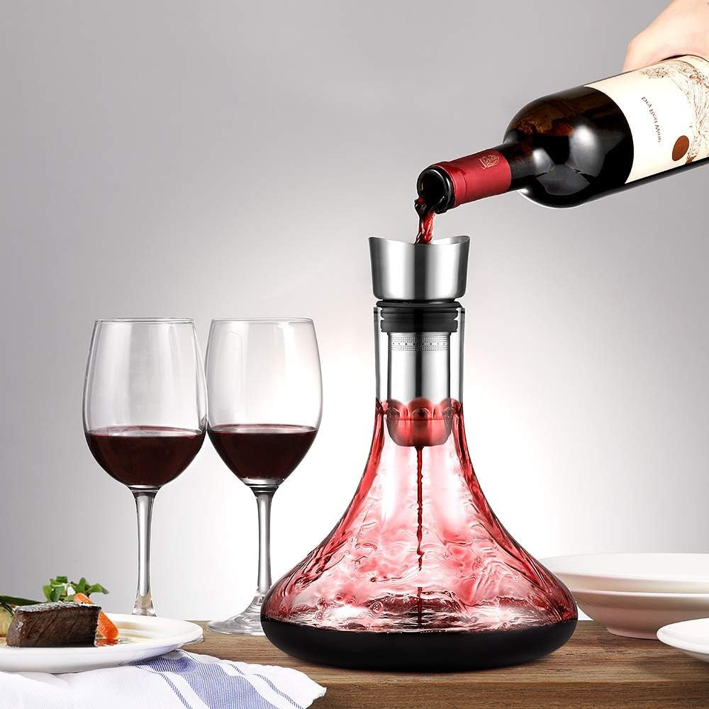 1800ml Crystal Wine Decanter with Aerator Stainless Steel Filter Drip-Free