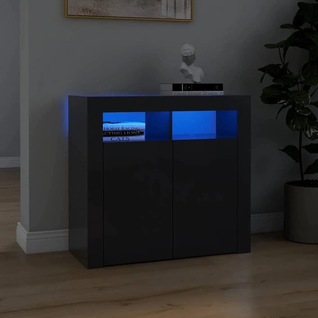 White LED Sideboard Cabinet Cupboard Storage Unit 80cm Modern Display Light
