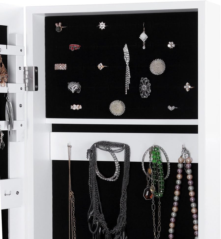 Standing Jewelry Cabinet with Mirror Compact Organizer Storage White