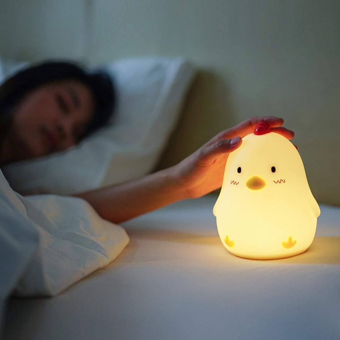 Cute Chicken Night Light Alarm Clock LED Snooze Rechargeable Yellow