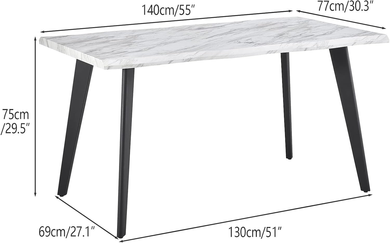 140cm Marble Effect Dining Table Metal Legs 6 Seater Modern Kitchen Room
