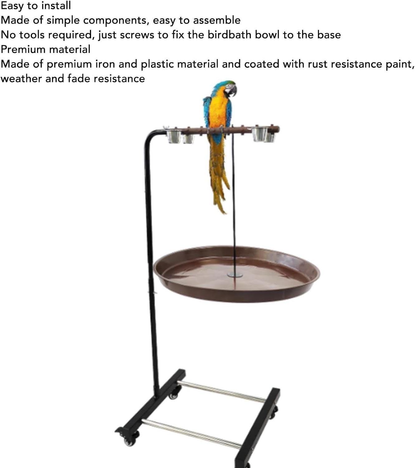 Adjustable Outdoor Bird Bath Feeder Stand Rustproof Metal Water Bowl Garden