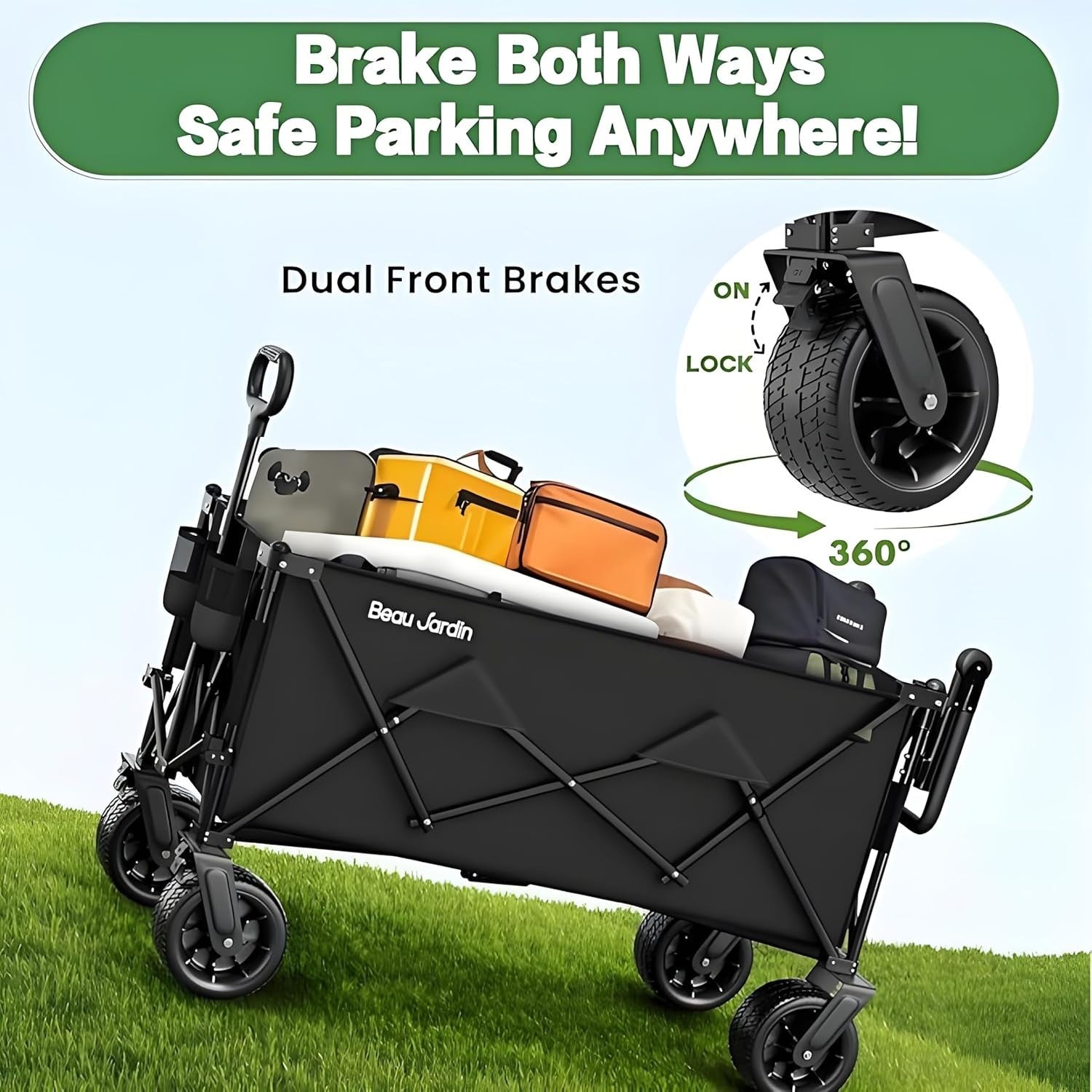 XXL 300L Heavy Duty Folding Wagon 230kg All-Terrain Cart w/ Big Wheels & Brakes