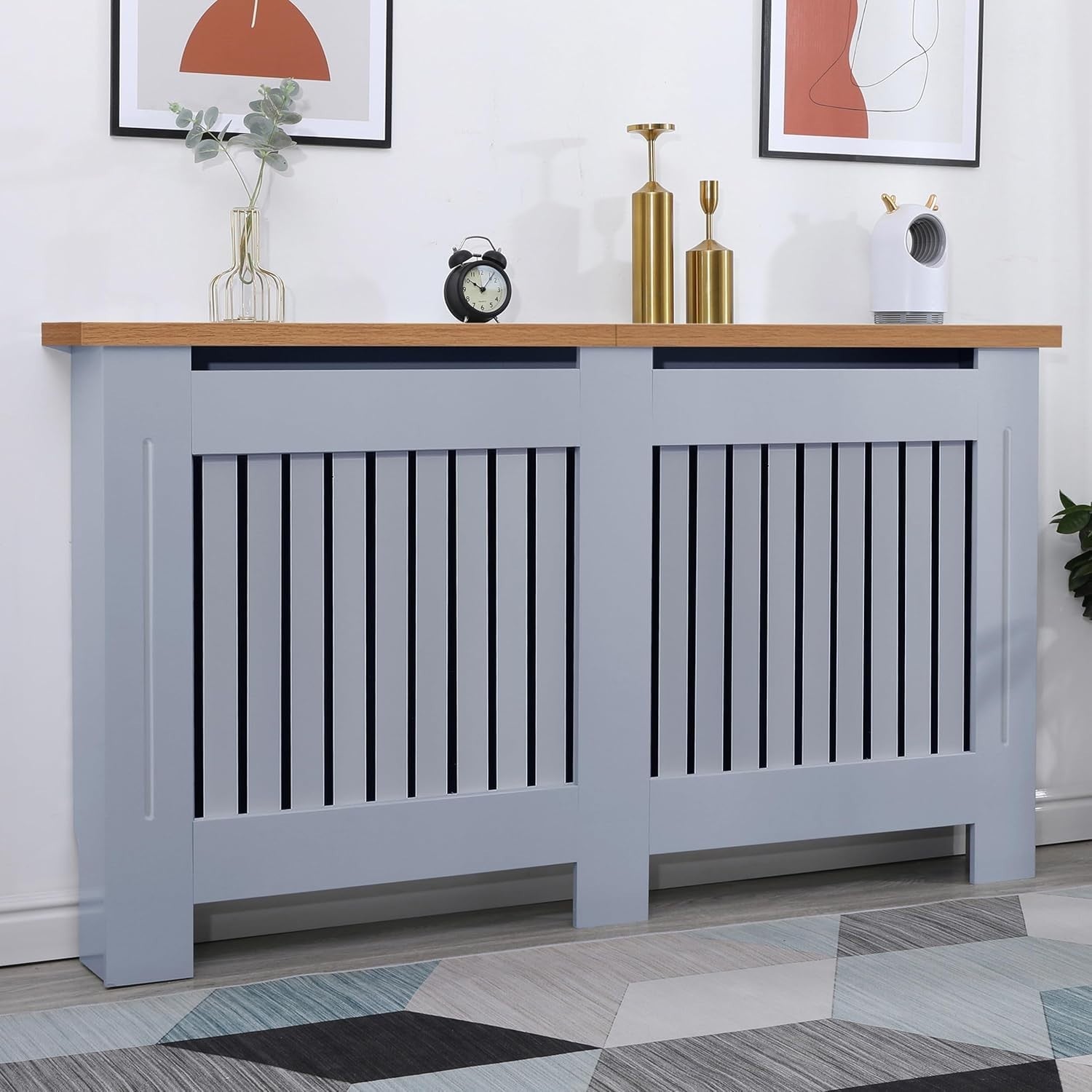Large Grey Radiator Cover | Vertical Slatted MDF Cabinet