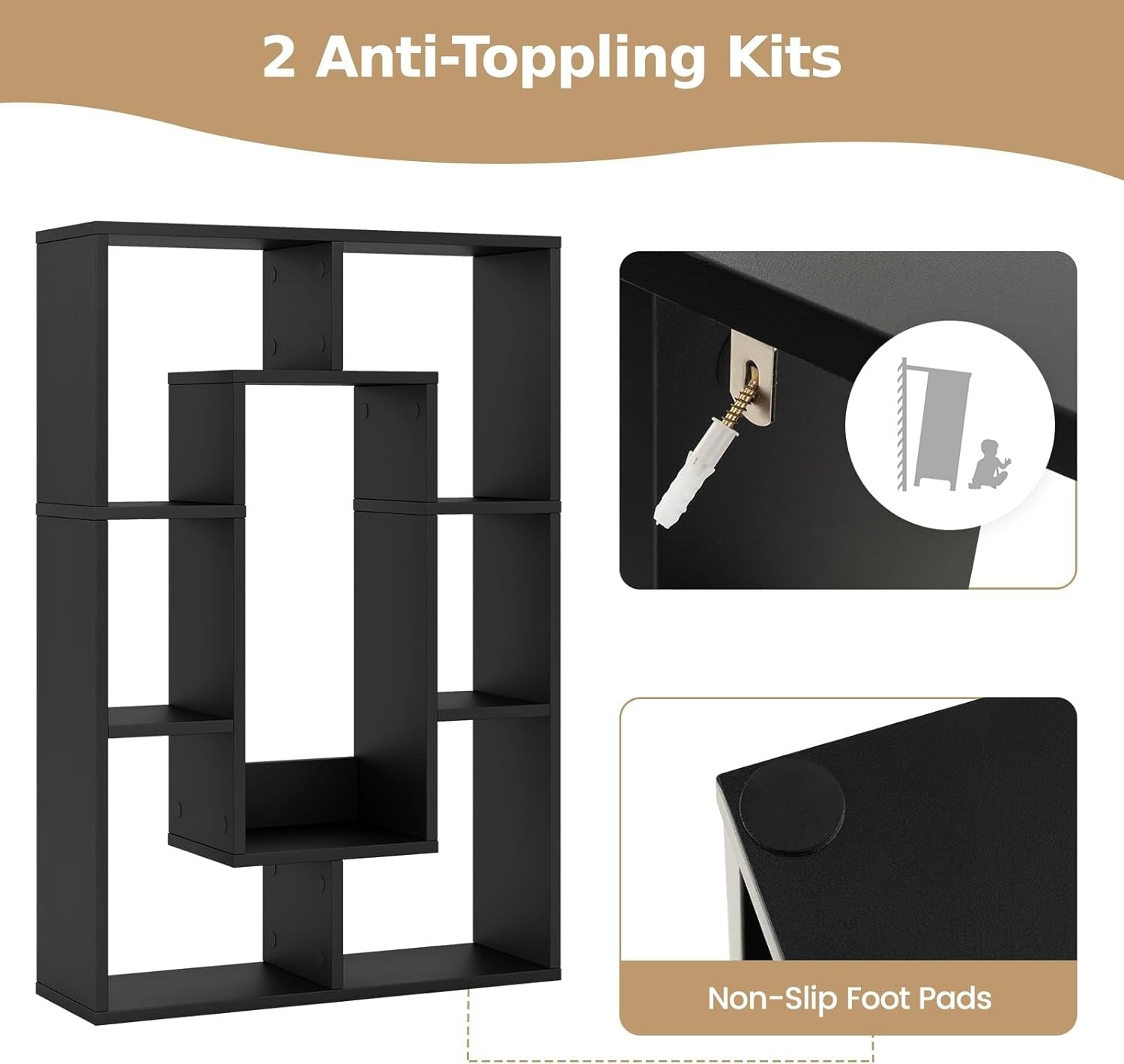 7-Cube Geometric Bookcase Modern Room Divider Storage Display Shelf Black
