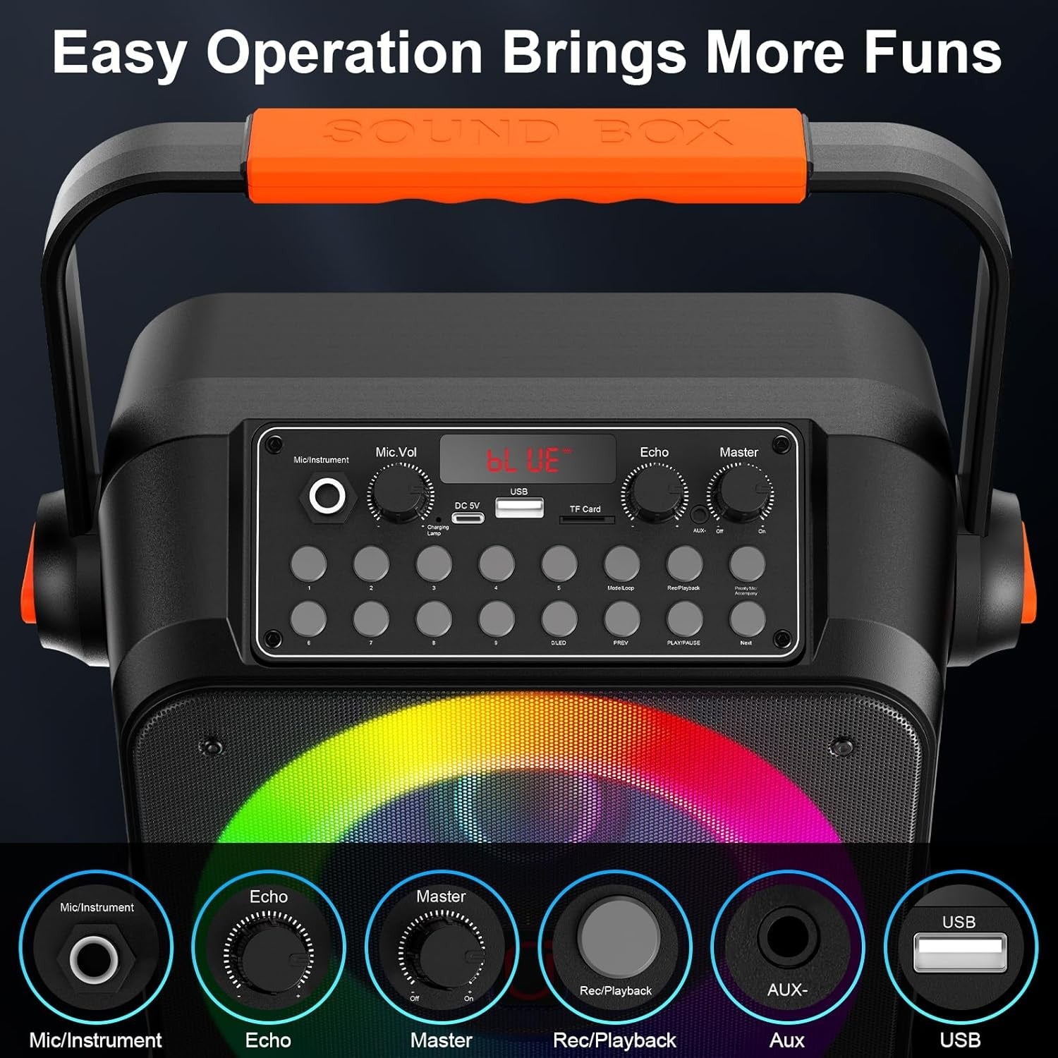 Bluetooth Karaoke Machine with 2 Wireless Mics 6.5" Subwoofer LED