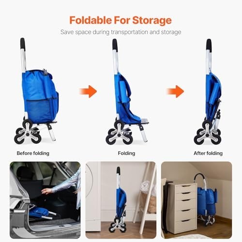 36L Folding Stair Climber Trolley Cart Grocery Laundry Handcart Blue