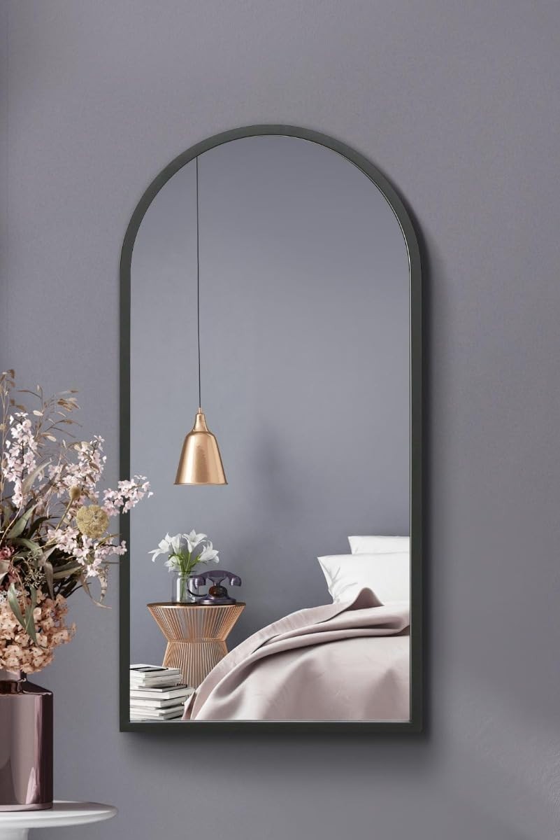 Modern Black Metal Arched Wall Mirror 80x40 cm, Indoor & Outdoor Use