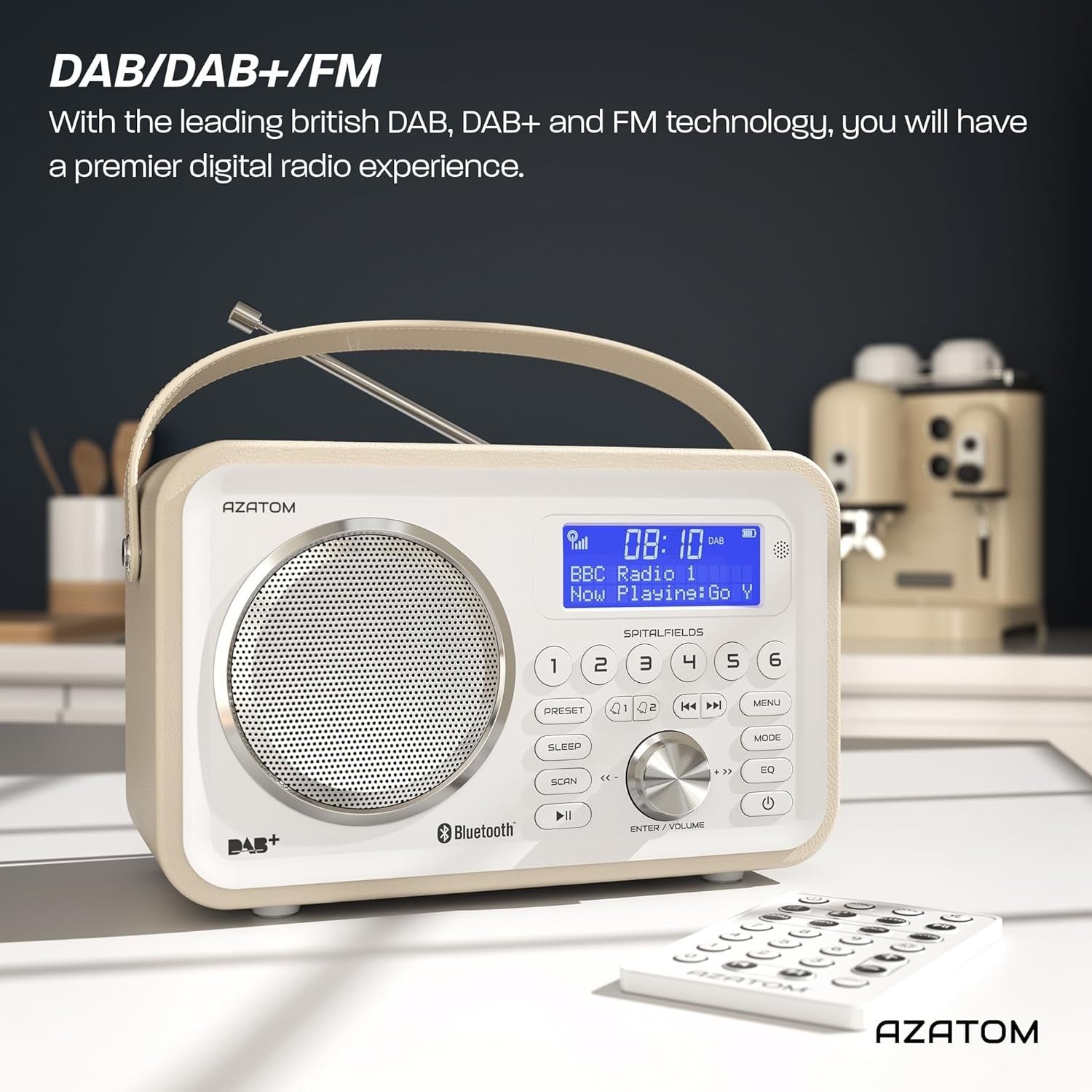Portable DAB+/FM Digital Radio Bluetooth Leather Dual Alarm Rechargeable