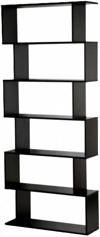 Modern S Shape 6 Tier Bookcase Free Standing Display Storage Shelf Unit Black