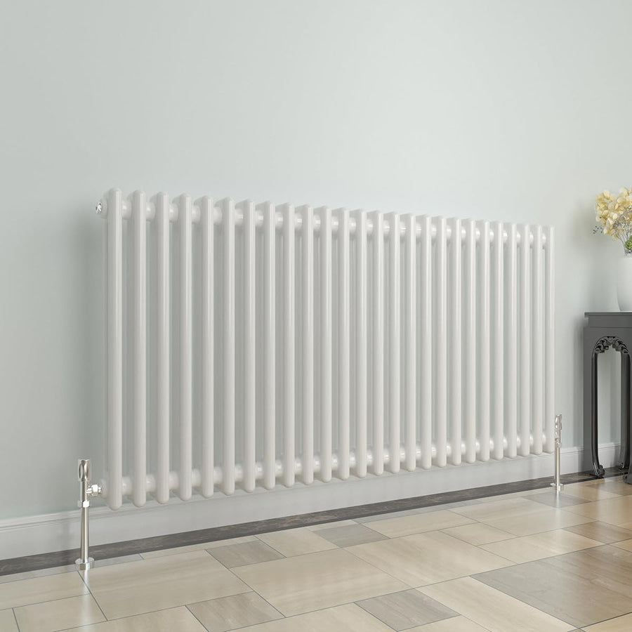 White 2 Column Horizontal Radiator 600x1190mm Modern Cast Iron