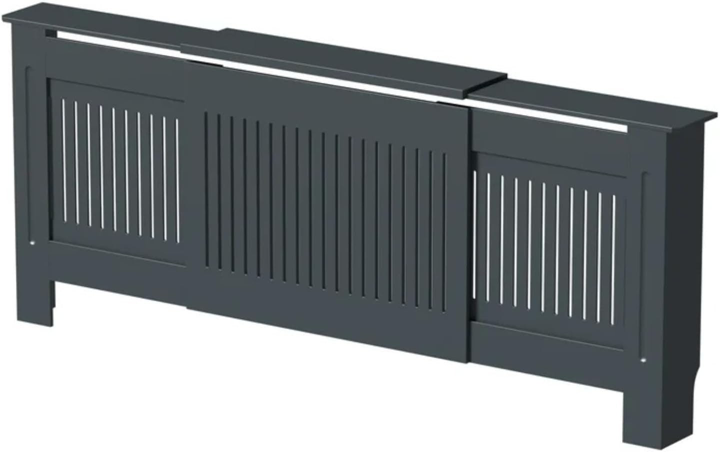 Adjustable Anthracite Grey Radiator Cover MDF Slatted Cabinet Modern Shelf 202cm