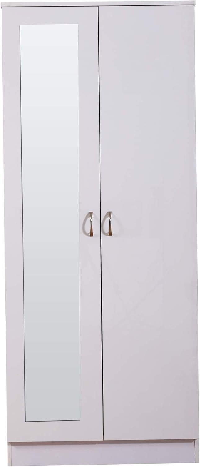 White Mirrored 2 Door Wardrobe Soft Close Doors Scratch Resistant 180cm