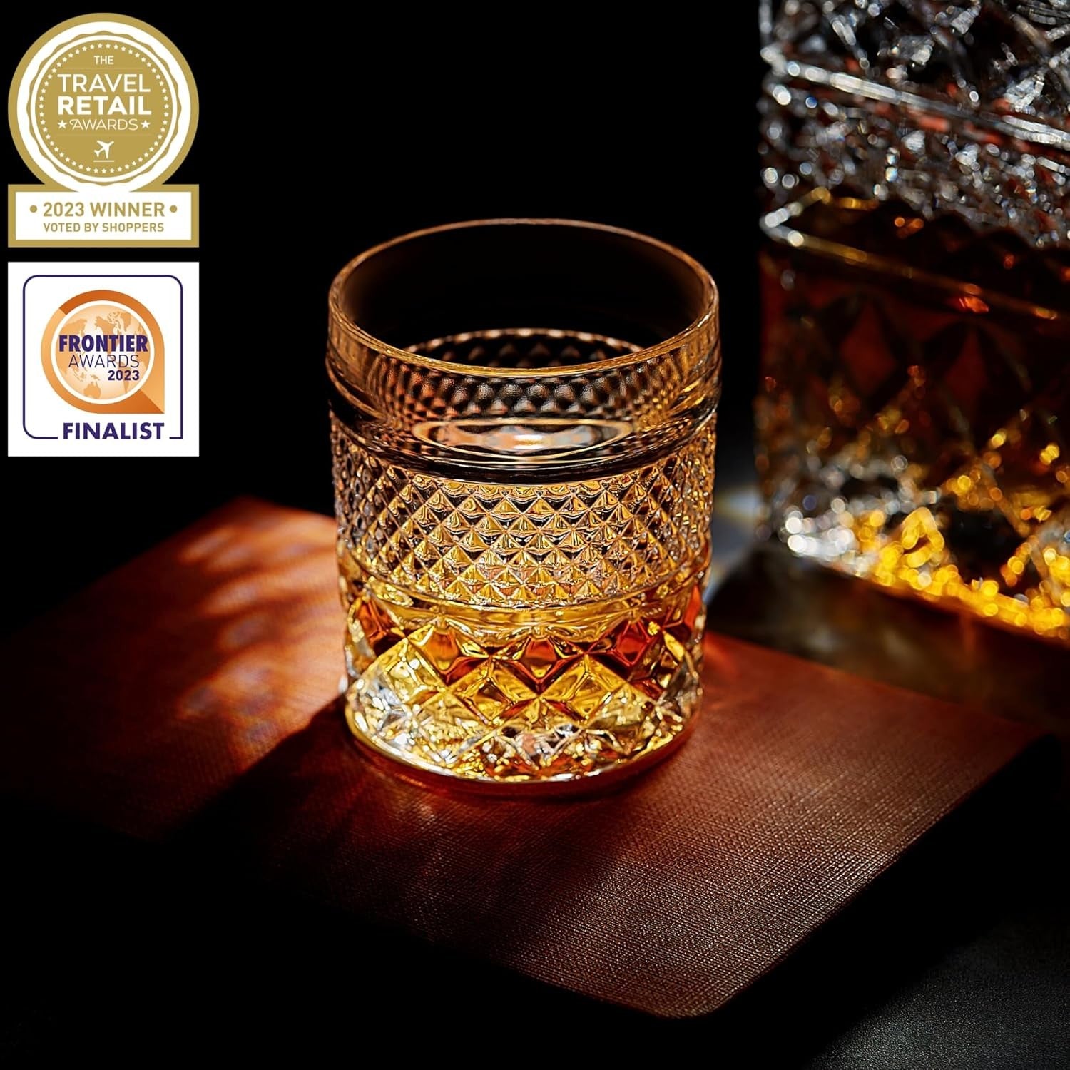 Whiskey Decanter Gift Set 4 Glasses Granite Chilling Stones Luxury 650ml Carafe
