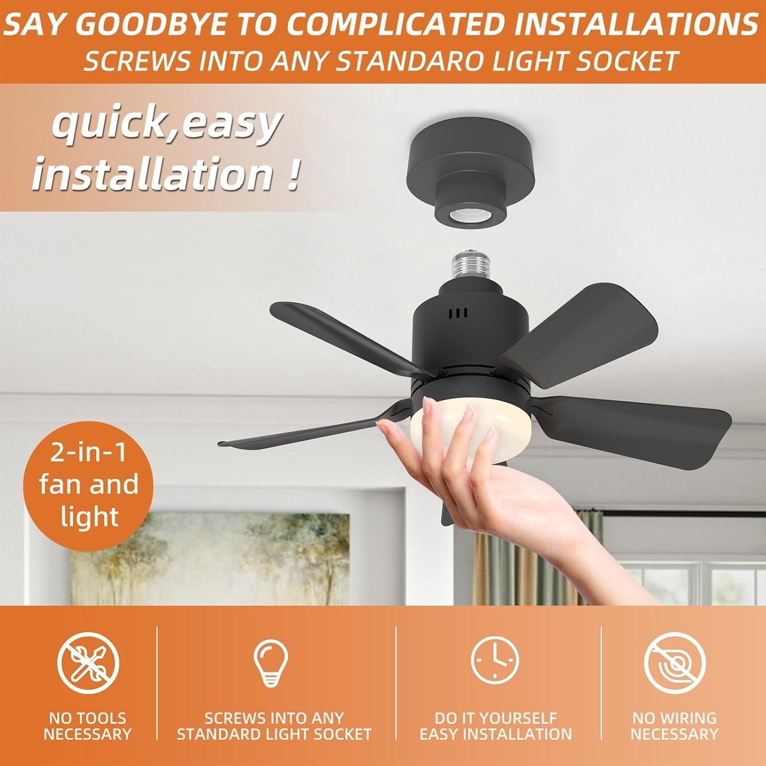 45cm Screw-In Ceiling Fan Light 4 Speeds 3 Colors Walnut