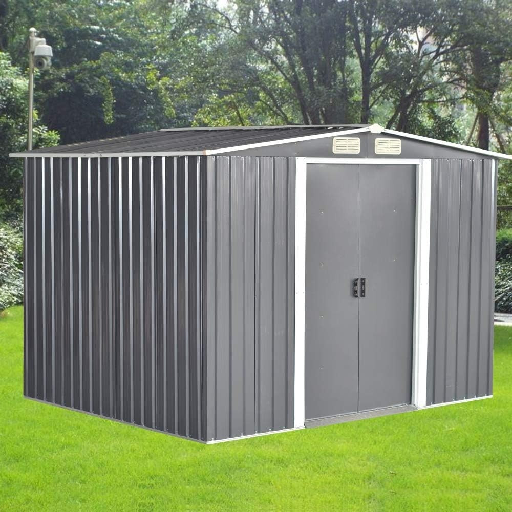 Outdoor Metal Garden Storage Shed Apex Roof 6x4/8x4/8x6/10x8FT