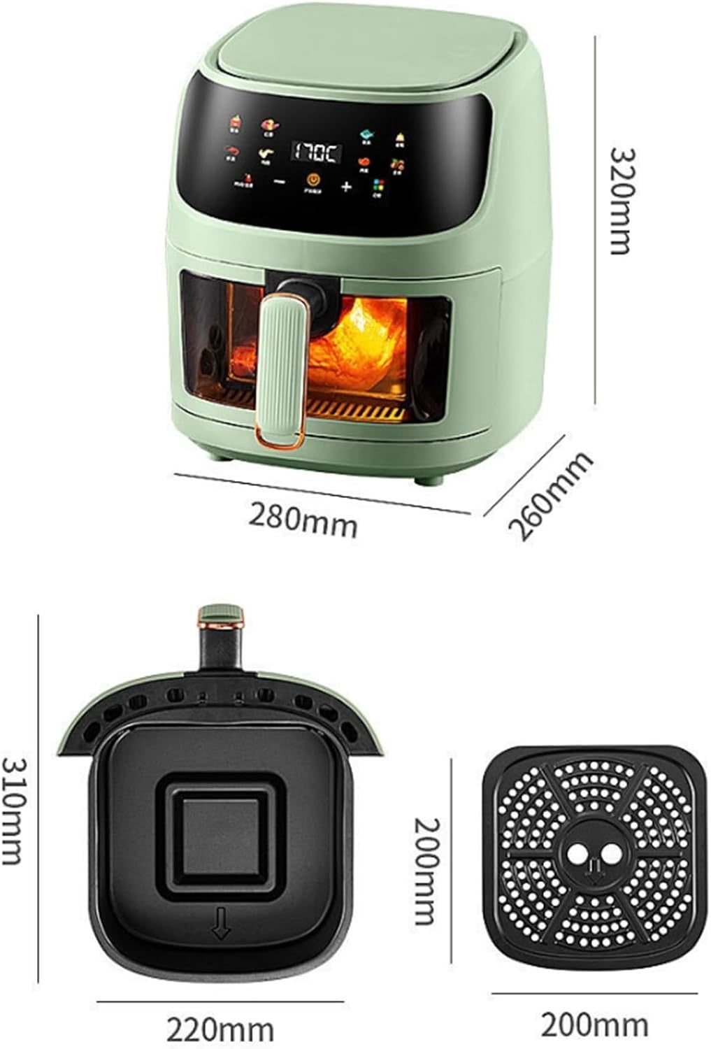 8L Air Fryer With Viewing Window Oil Free 1350W Family Size