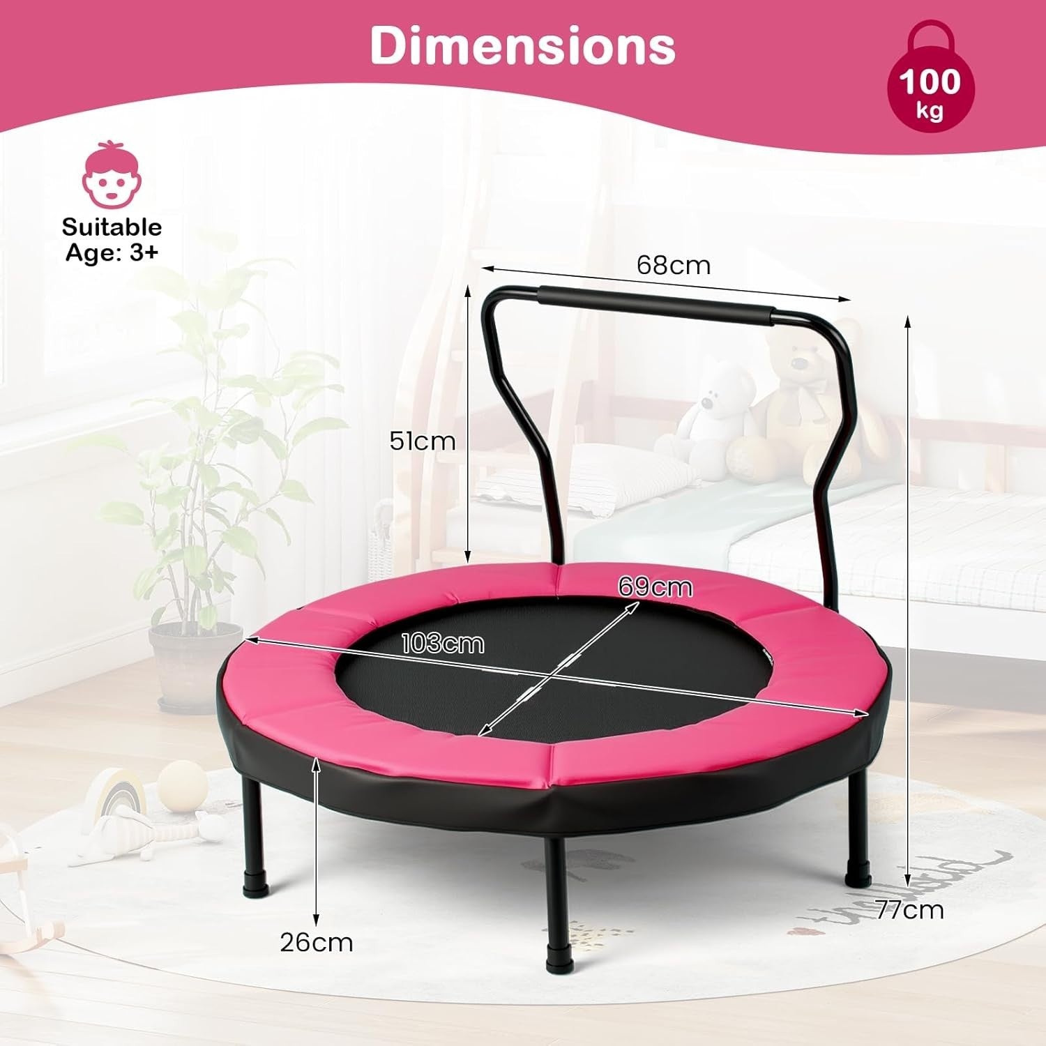 40 Inch Kids Trampoline with Foam Handle No-Gap Safety Pad Indoor Outdoor
