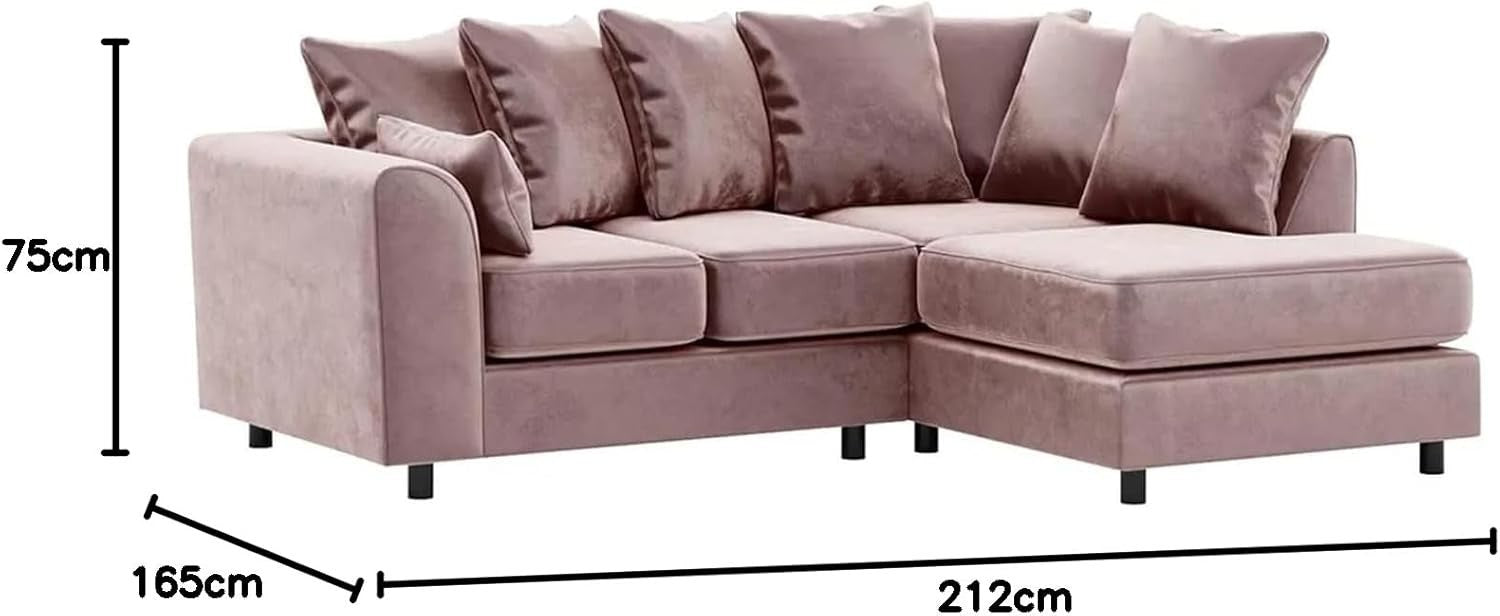 Pink Velvet 4 Seater Corner Sofa L Shape RH Chaise | Full Foam Seating