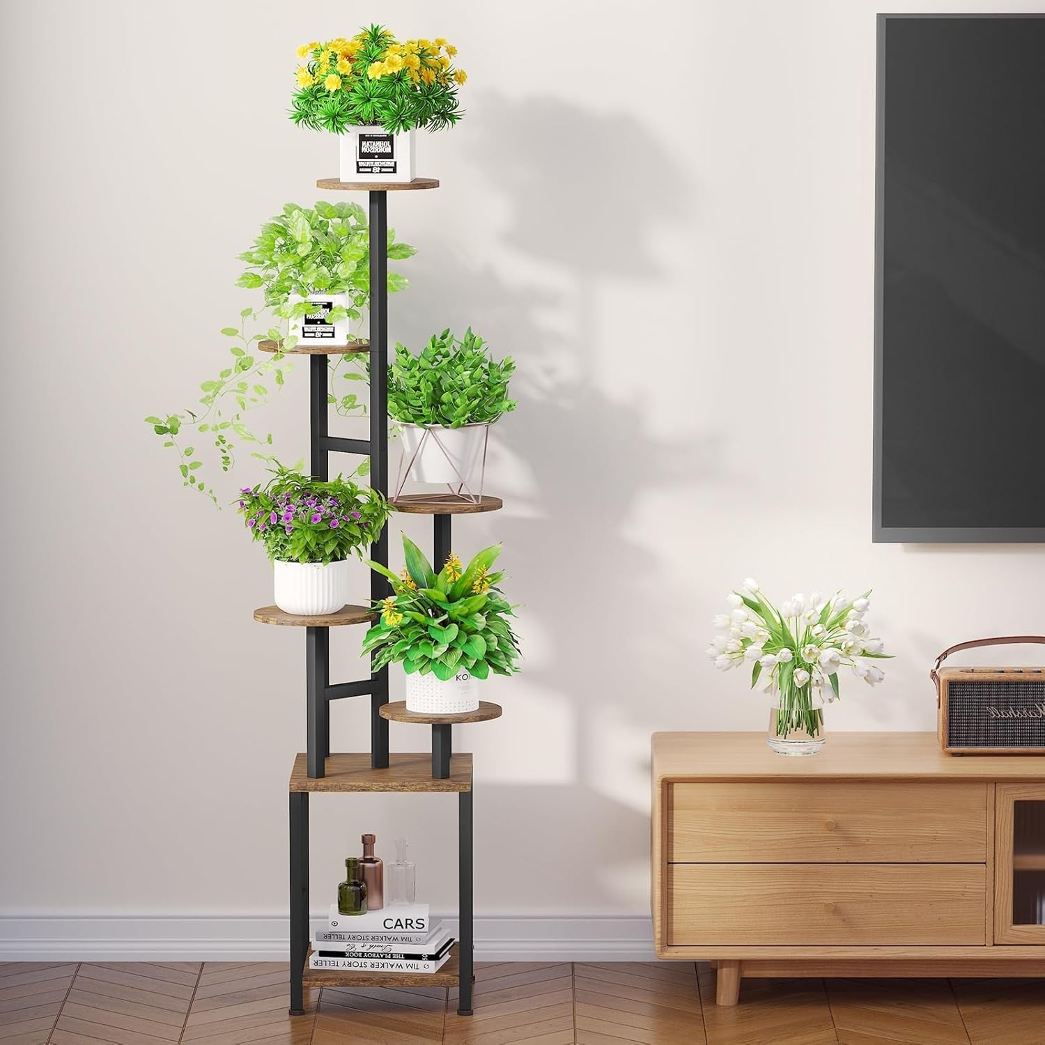 6-Tier Metal Plant Stand with Adjustable LED Grow Light | Tall Indoor Display Ra