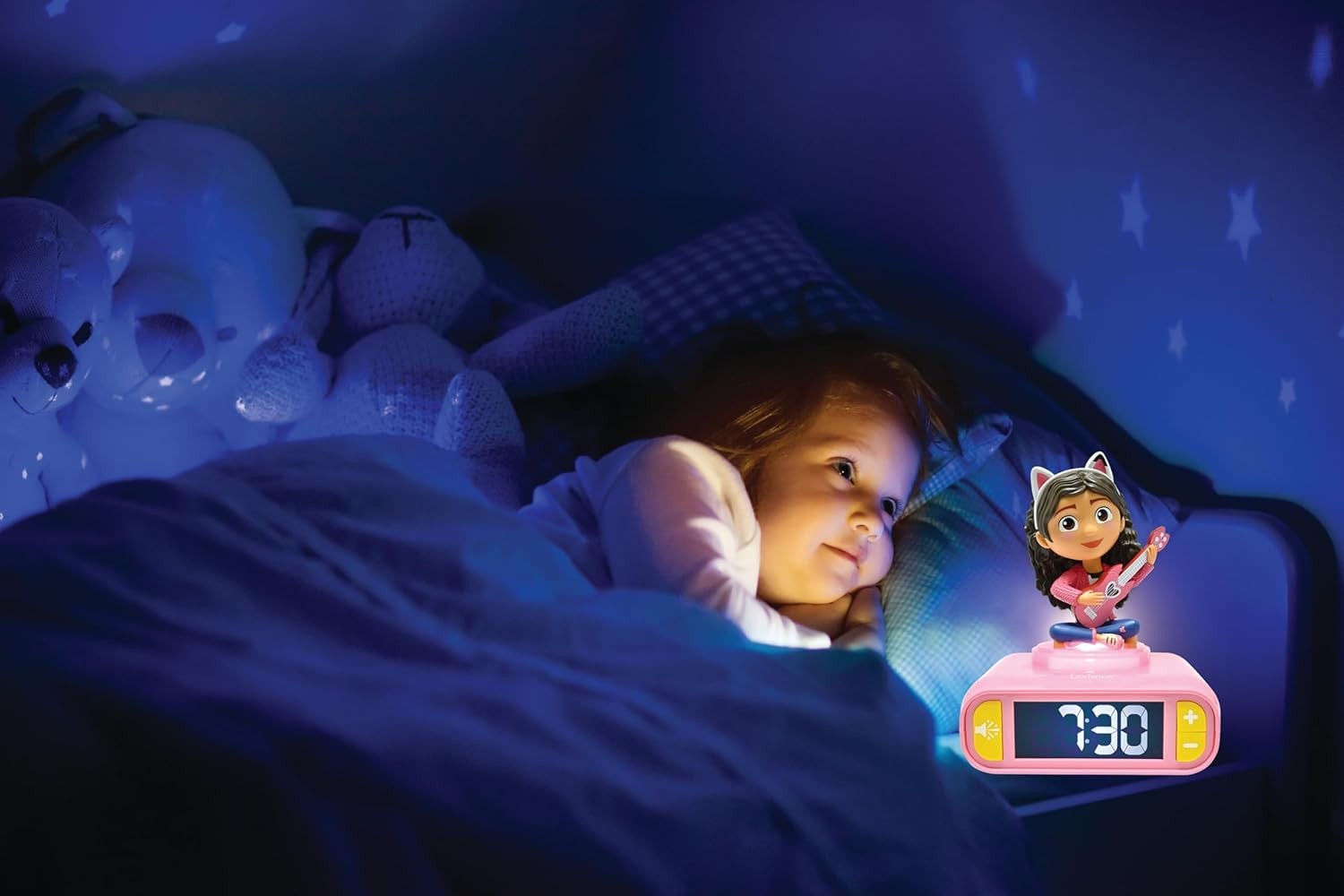 Kids Night Light Alarm Clock with Sounds Backlit LCD Snooze Pink