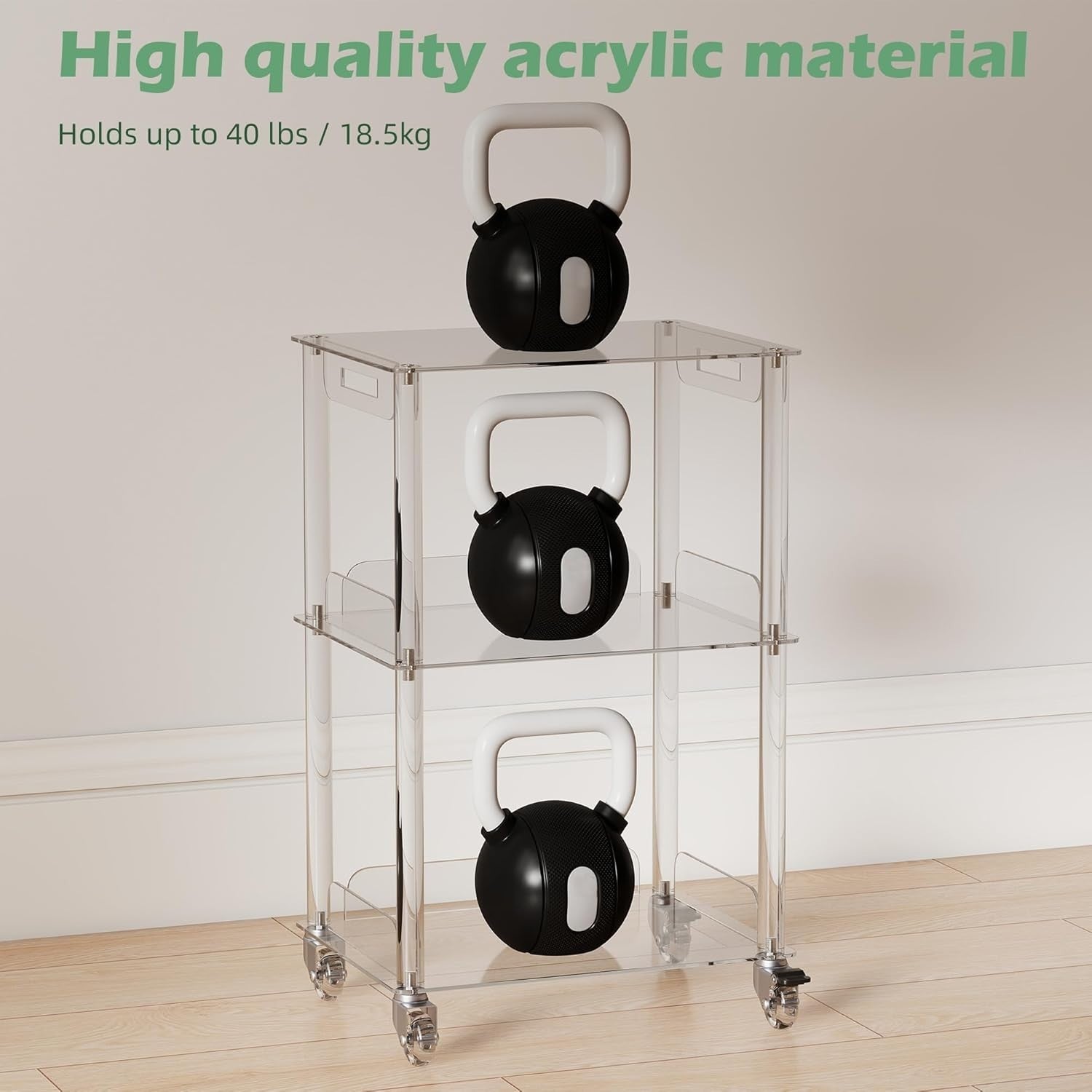 Clear Acrylic 3-Tier Side Table with Wheels – Modern Rolling Storage Stand