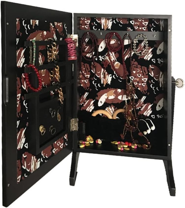 Black Desktop Jewellery Cabinet with Mirror Lockable Organizer Drawers