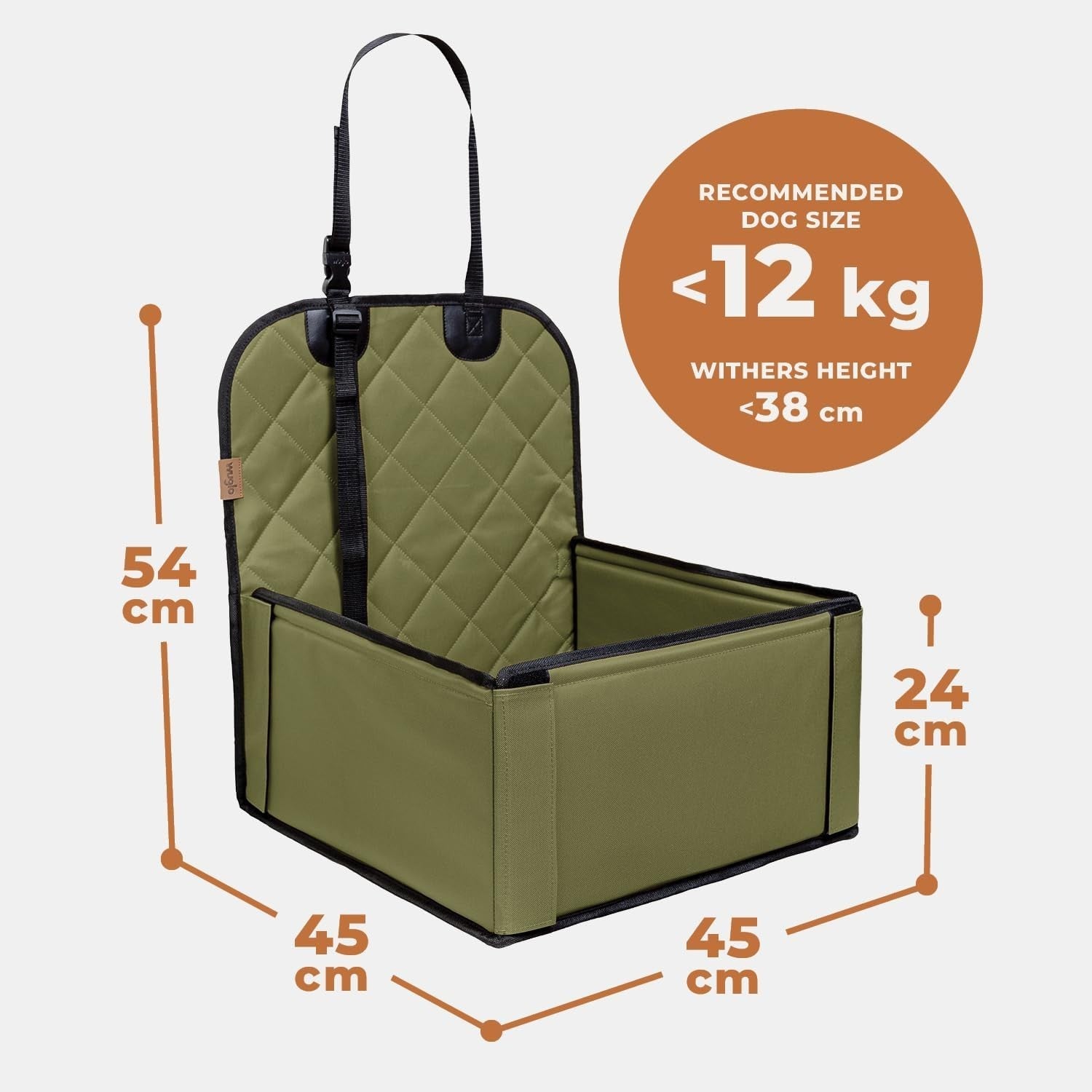Extra Stable Dog Booster Car Seat Waterproof Travel Bed Khaki 12kg