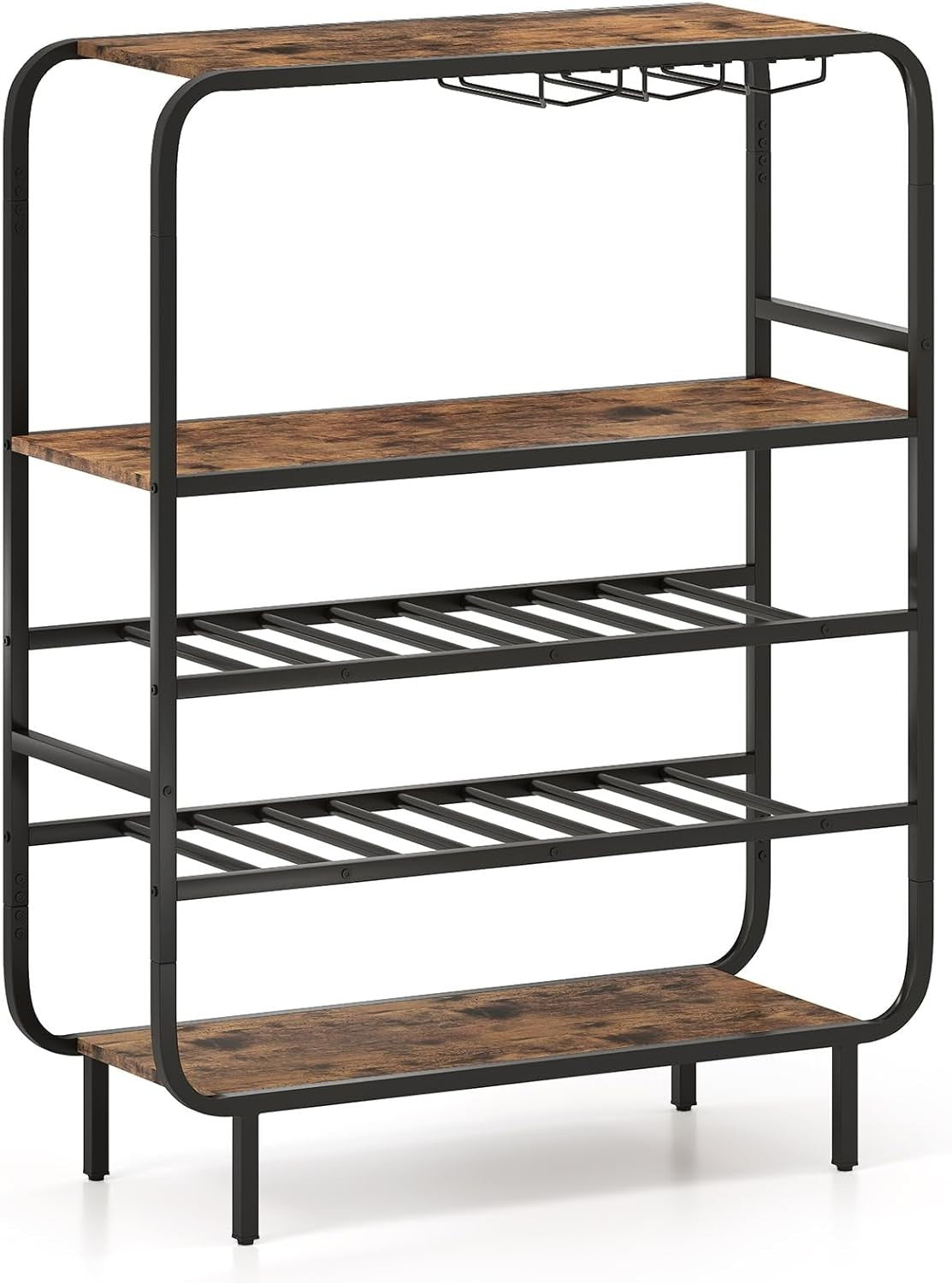 5 Tier Wine Rack Cabinet 16 Bottle Storage with Glass Holder Industrial Home Bar