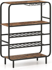 5 Tier Wine Rack Cabinet 16 Bottle Storage with Glass Holder Industrial Home Bar