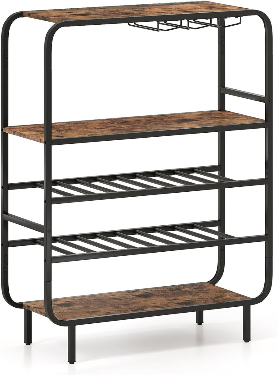 5 Tier Wine Rack Cabinet 16 Bottle Storage with Glass Holder Industrial Home Bar