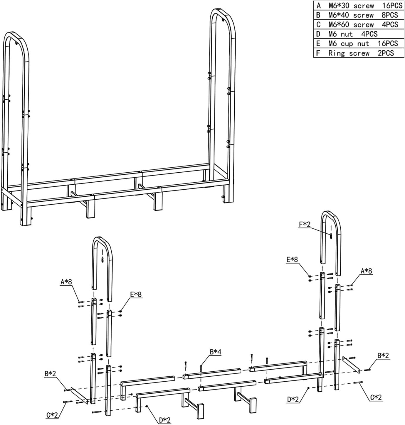 Heavy Duty Outdoor Firewood Rack with Waterproof Cover, Large 122x30.5x100cm