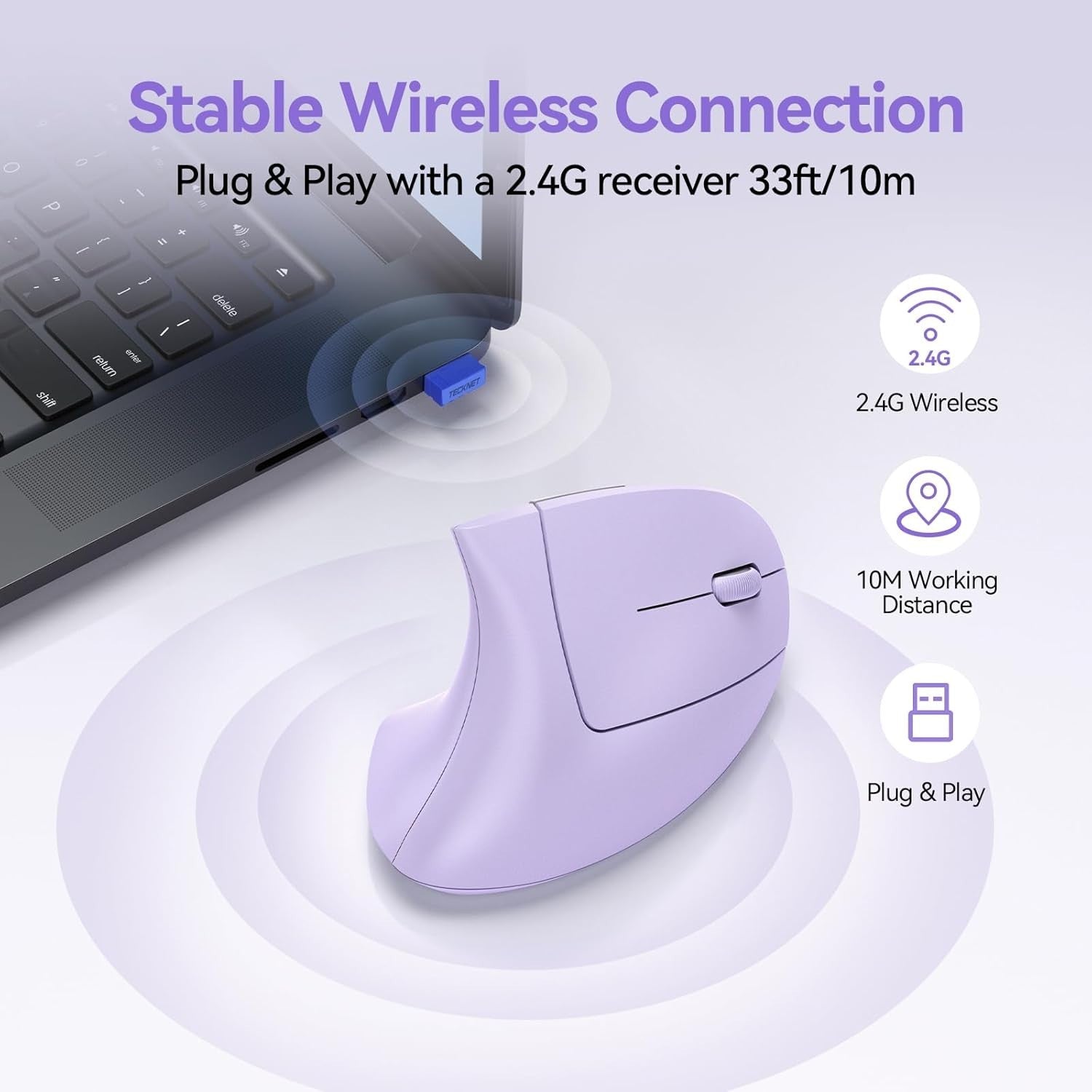 Vertical Ergonomic Wireless Mouse 4800 DPI Rechargeable Silent USB