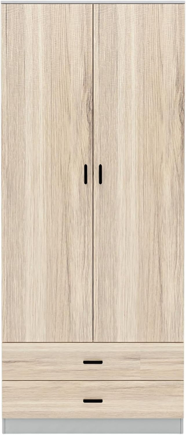 Modern 2 Door Wardrobe Oak Drawers & Hanging Rail | Bedroom Storage Unit