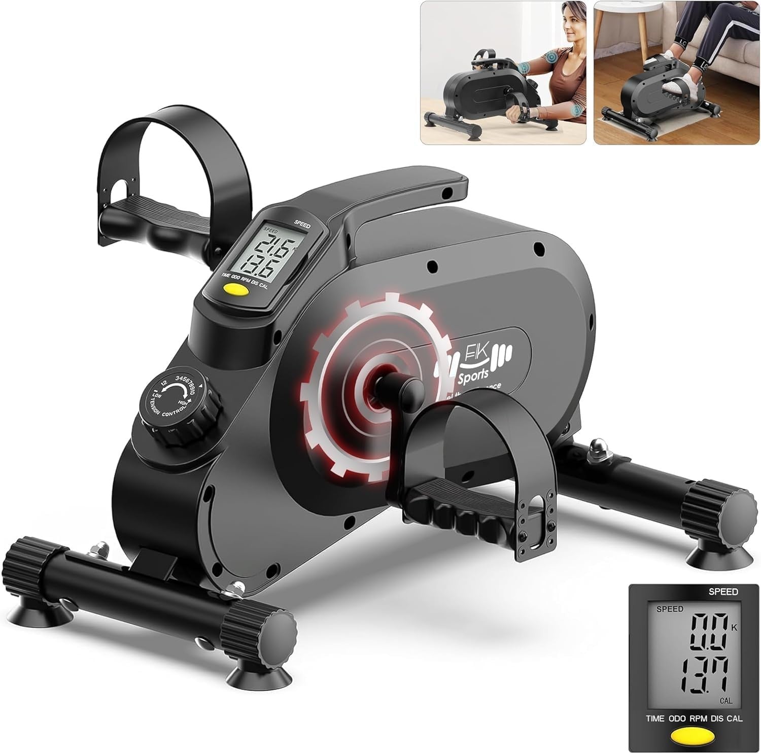 Magnetic Under Desk Pedal Bike 8 Resistance Levels Quiet LCD Fitness