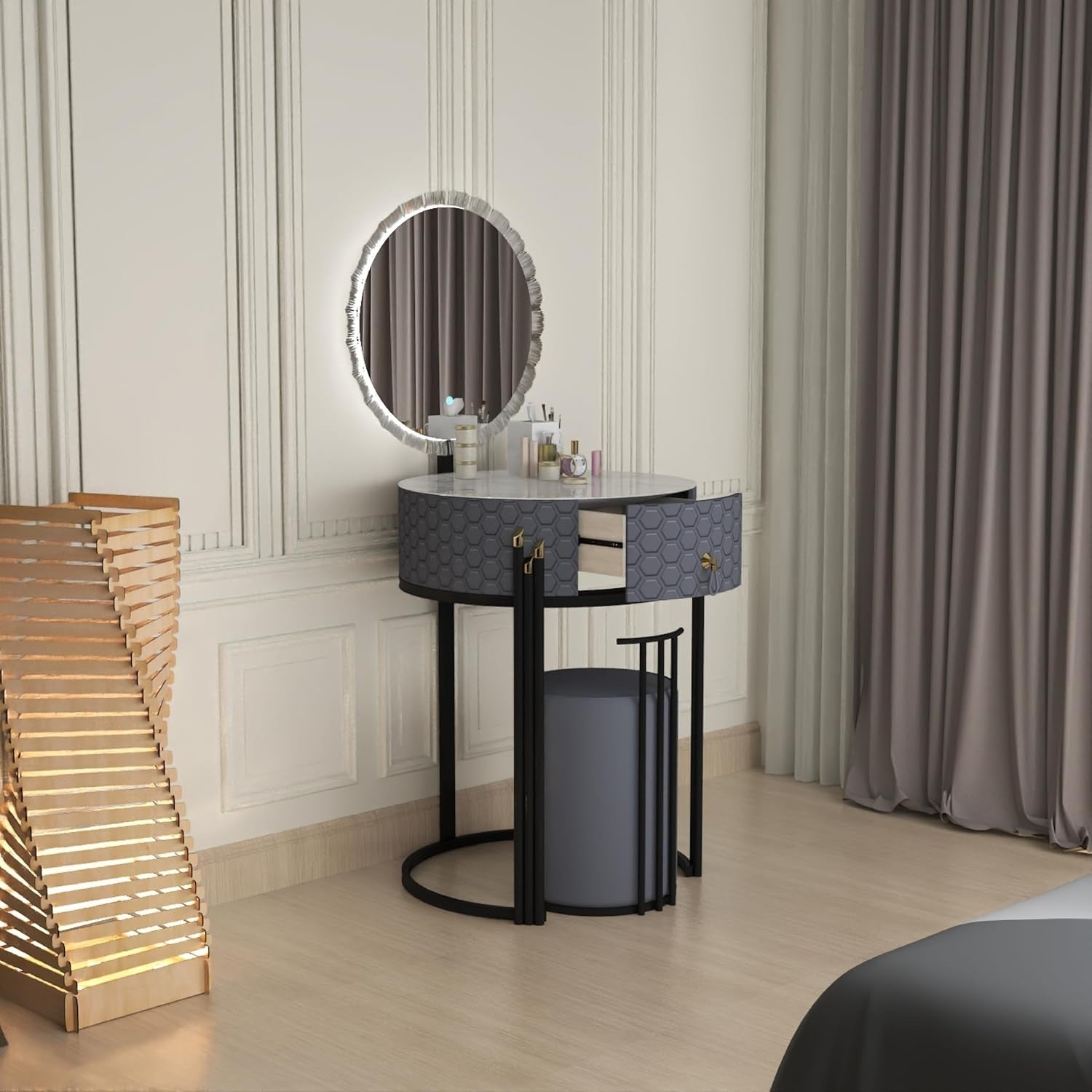 Dressing Table Mirror 7 Drawers Makeup Vanity Set Stool Bedroom Furniture