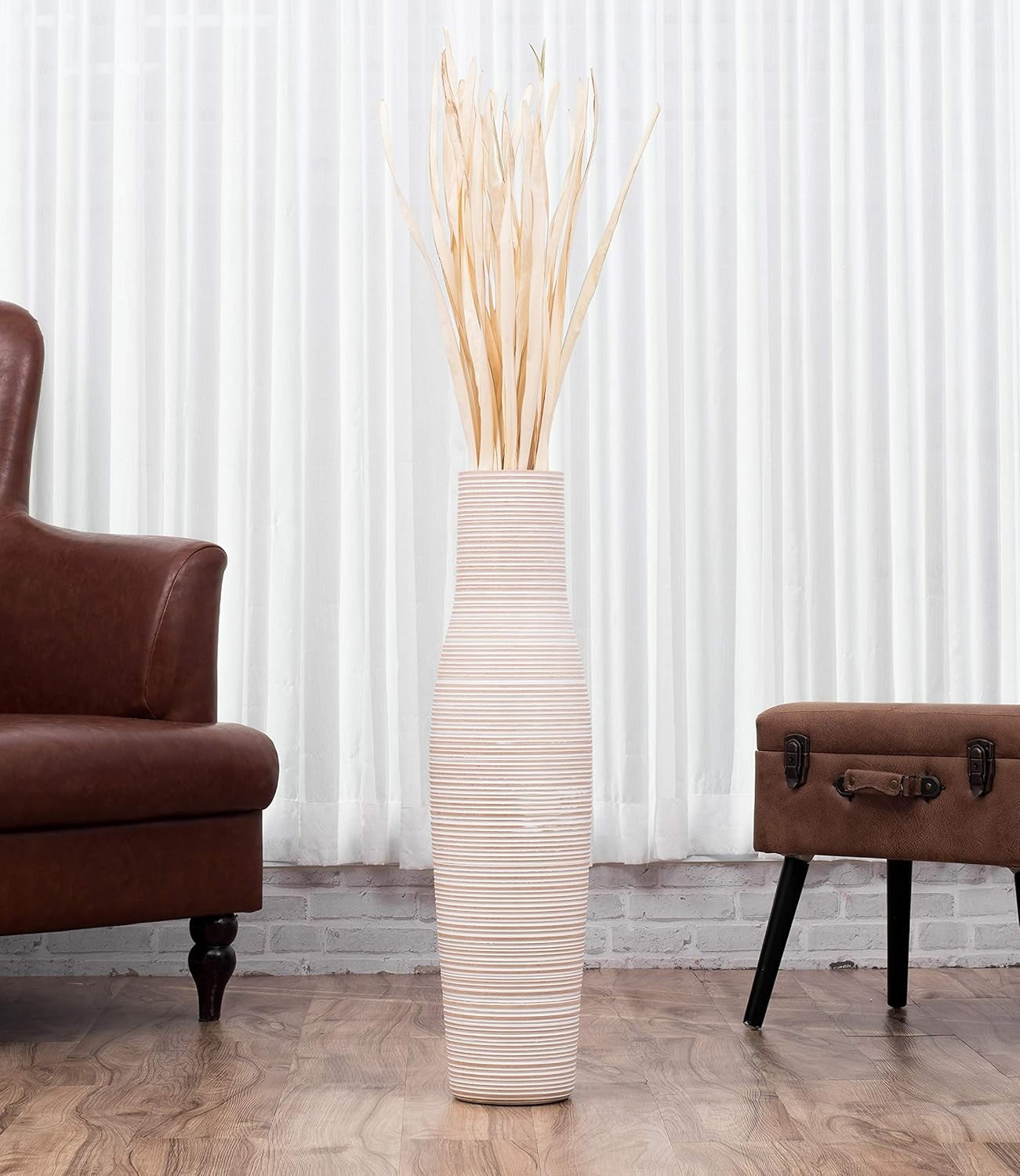 Tall White Floor Vase 65cm Farmhouse Decorative Vase for Pampas Grass