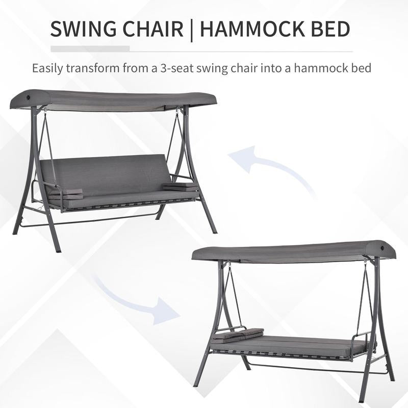 3 Seater Garden Swing Hammock Bed with Canopy Cushion Outdoor Lounger