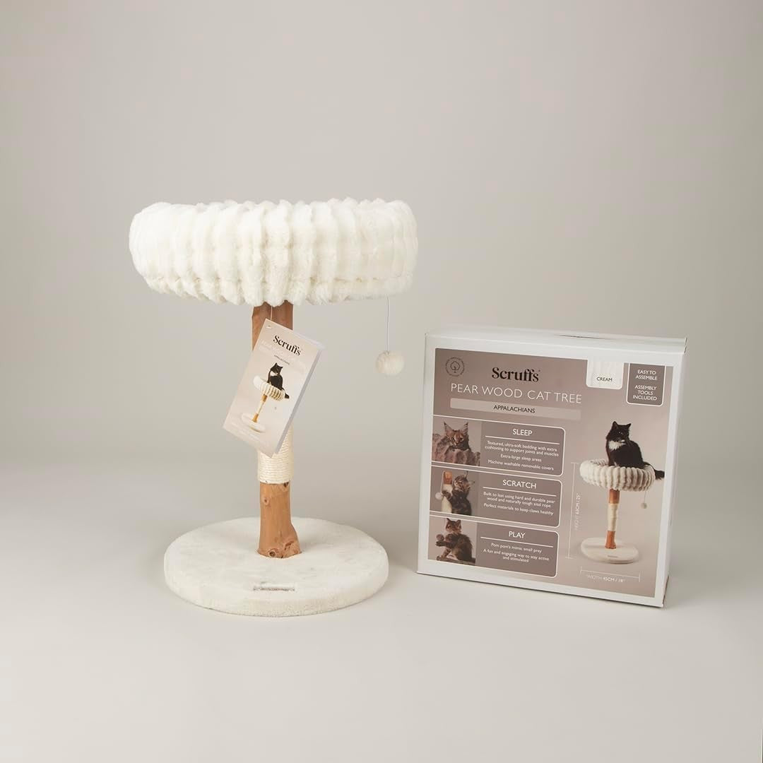 Luxury Cat Scratching Tree with Plush Bed Natural Wood Sisal Post Indoor