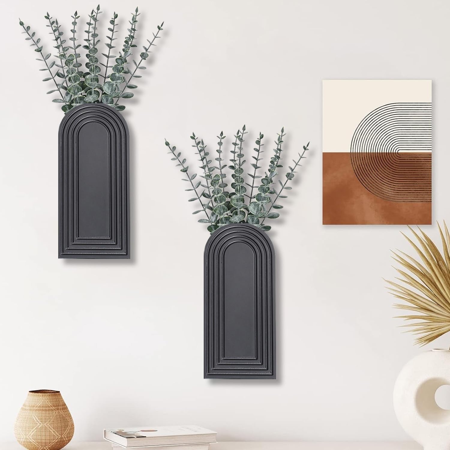 Modern Wall Wood Vase Set of 2 Farmhouse Entryway Hanging Decor