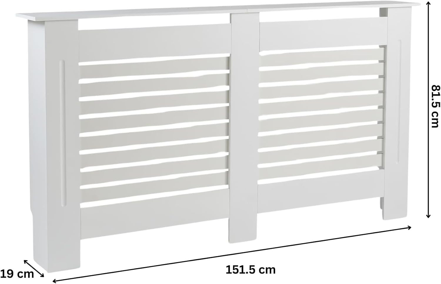 White Radiator Cover Wooden Slatted Grill Cabinet 152x19x82cm Large