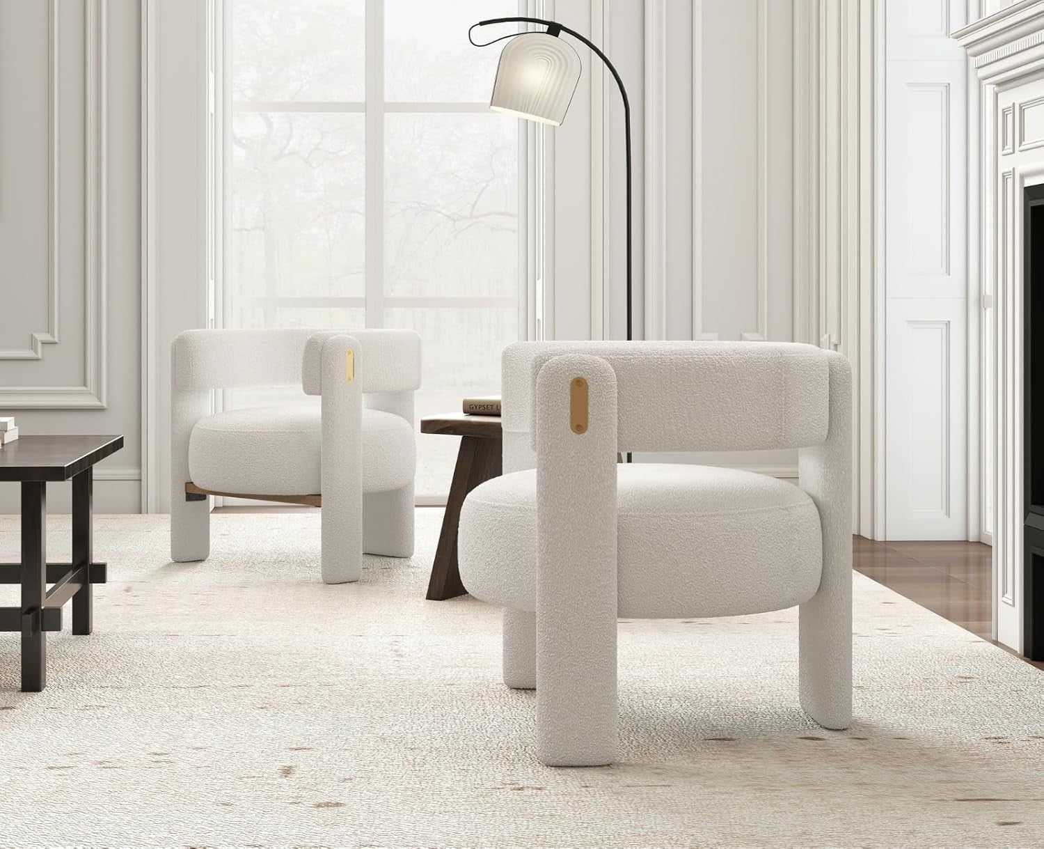 White Faux Fur Accent Chair Padded Tub Barrel Lounge Chair