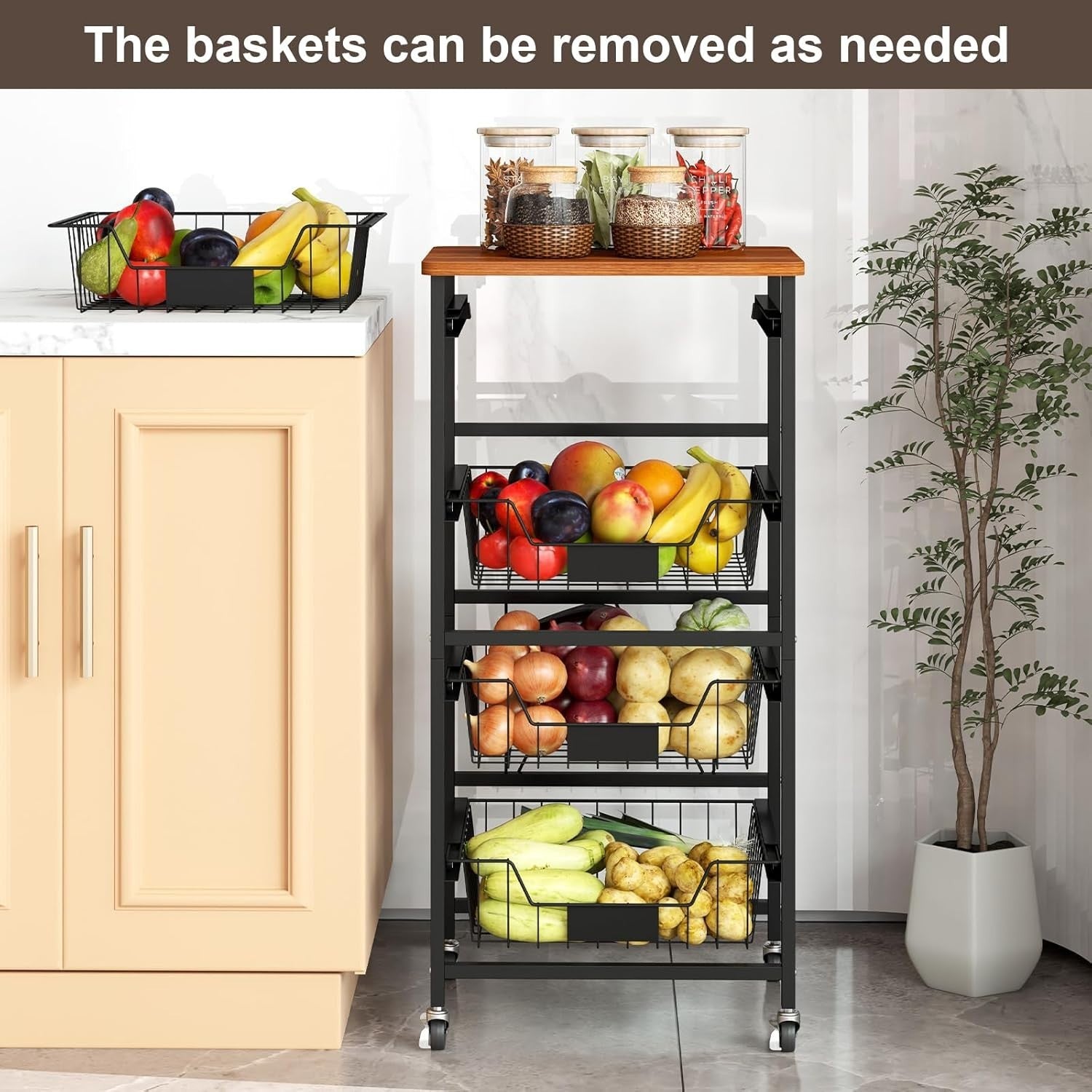 5 Tier Rolling Storage Cart Utility Trolley Pull Out Baskets Wheels