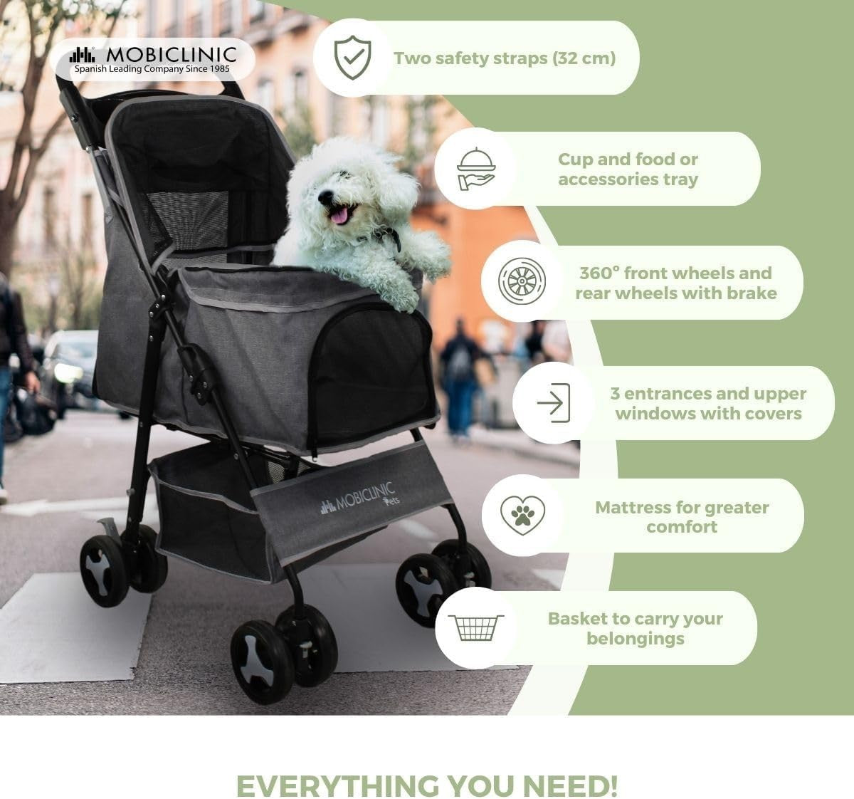 Foldable Dog Pram Pet Stroller 360° Brakes XXL Basket 15kg