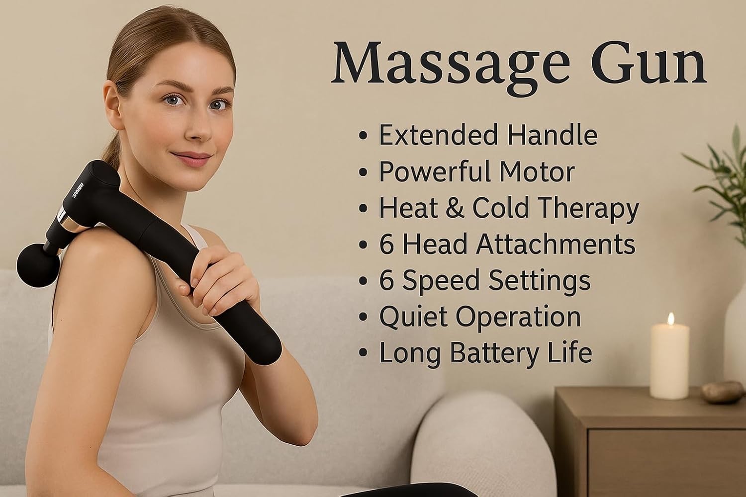 Deep Tissue Massage Gun Heated Hot Cold Percussion 6 Heads Long Handle