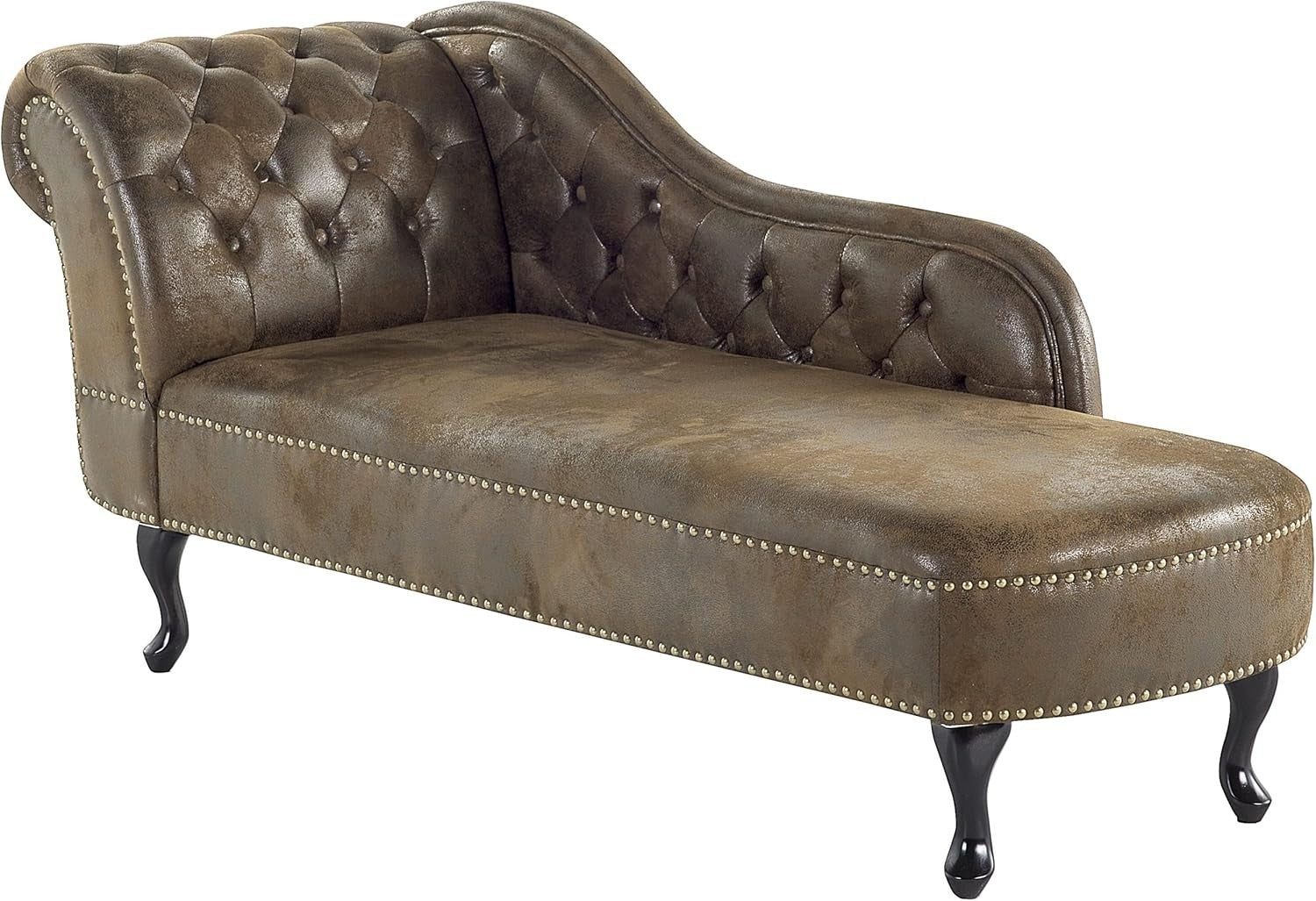 Left Hand Chesterfield Chaise Lounge Faux Suede Brown Sofa 169cm Elegant Tufted
