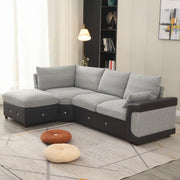 L-Shape 4 Seater Corner Sofa with USB Port Chaise – Linen & Faux Leather