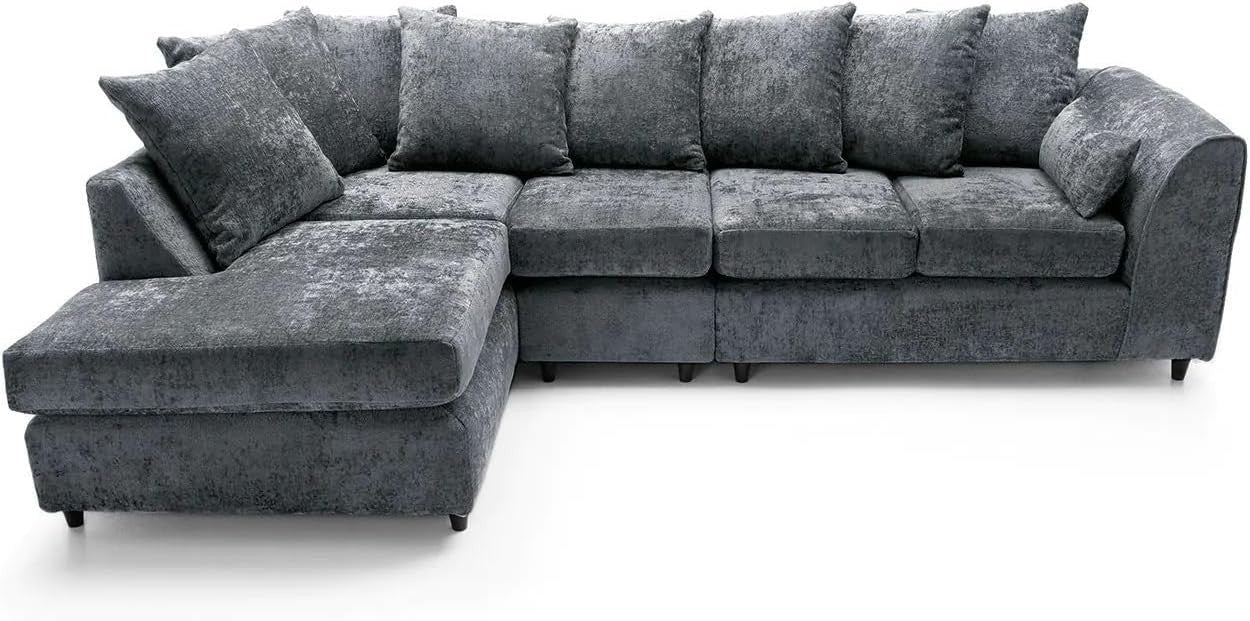 L Shaped Corner Sofa 5 Seater – Crushed Fabric Sectional Couch w/ Chaise