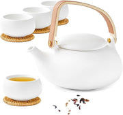 Japanese Tea Set 800ml Ceramic Teapot Infuser 4 Cups Matte White